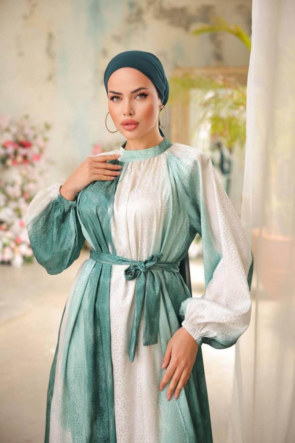 Women hijab maxi dress wholesale Green color 697333