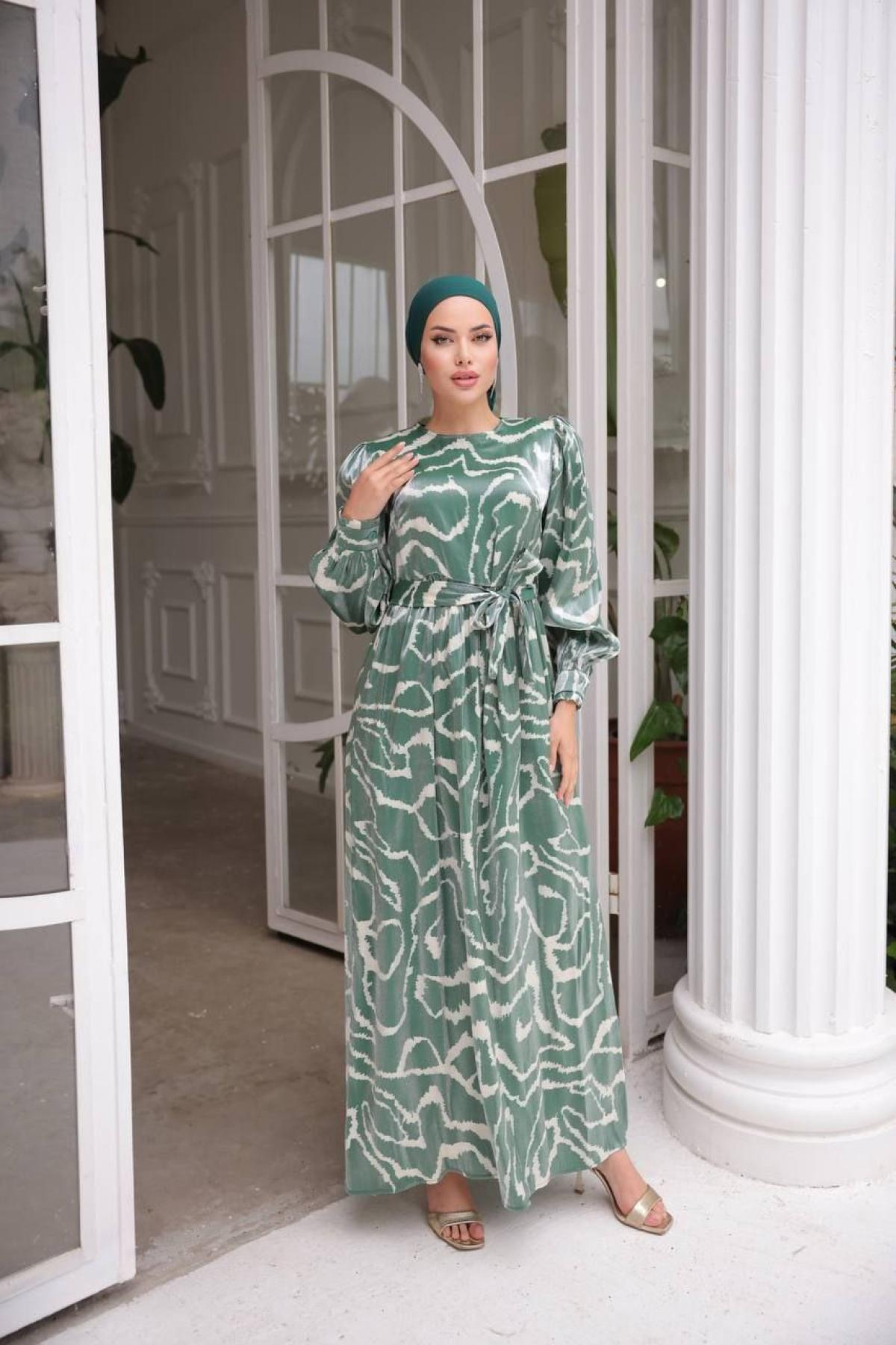 Women hijab maxi dress wholesale Green color 697356