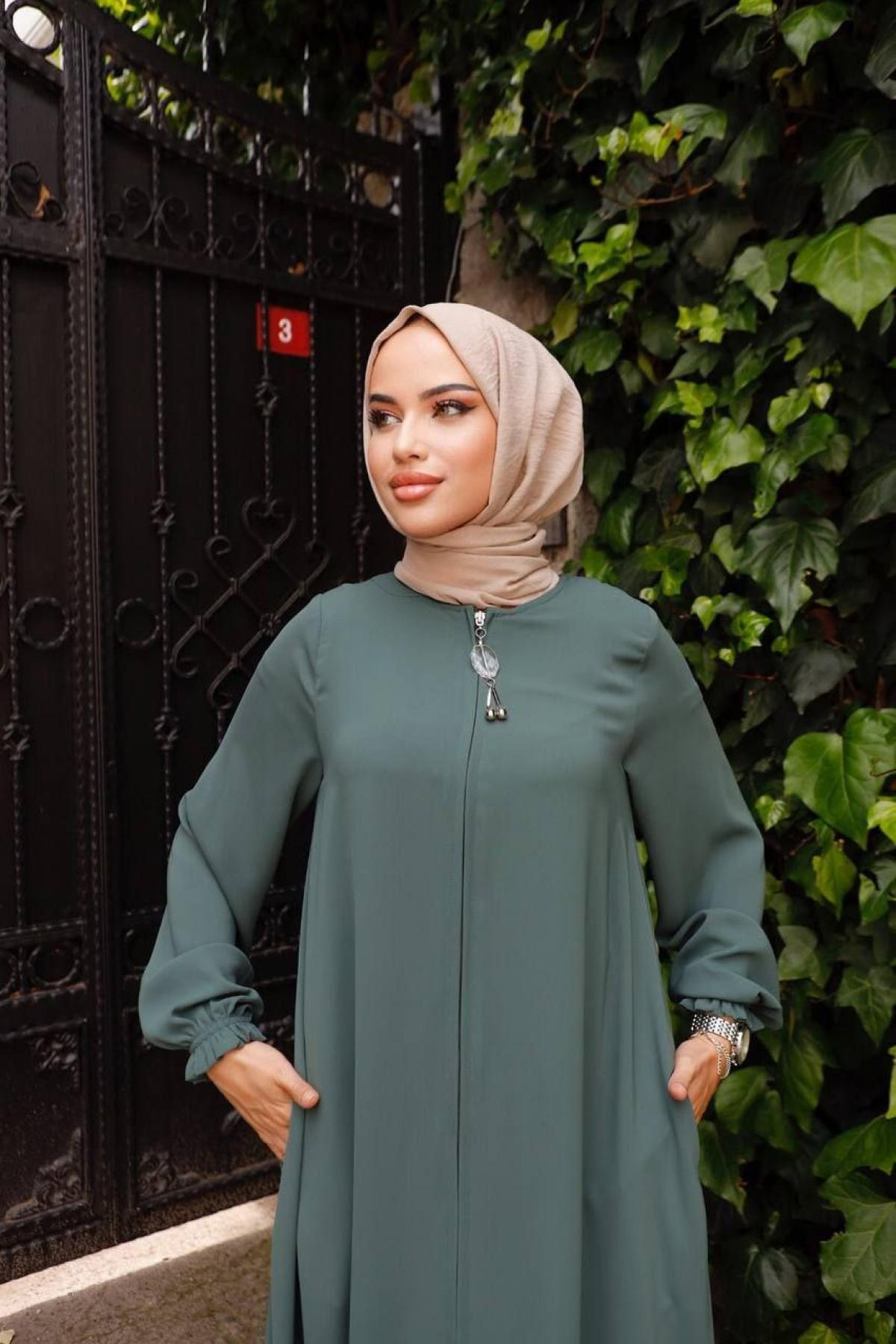 Women hijab maxi dress wholesale Green color 697385