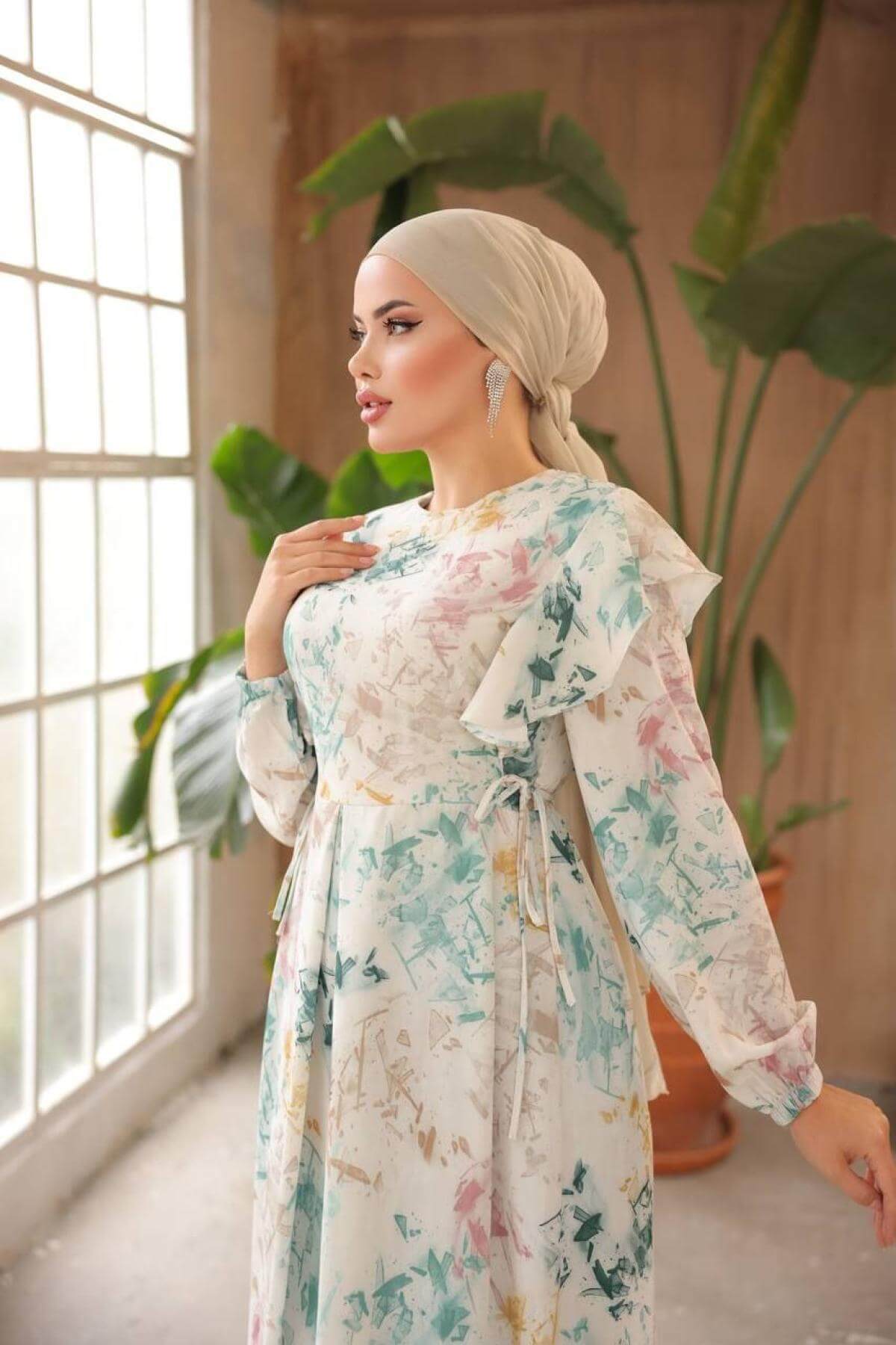 Women hijab maxi dress wholesale Green color 697378