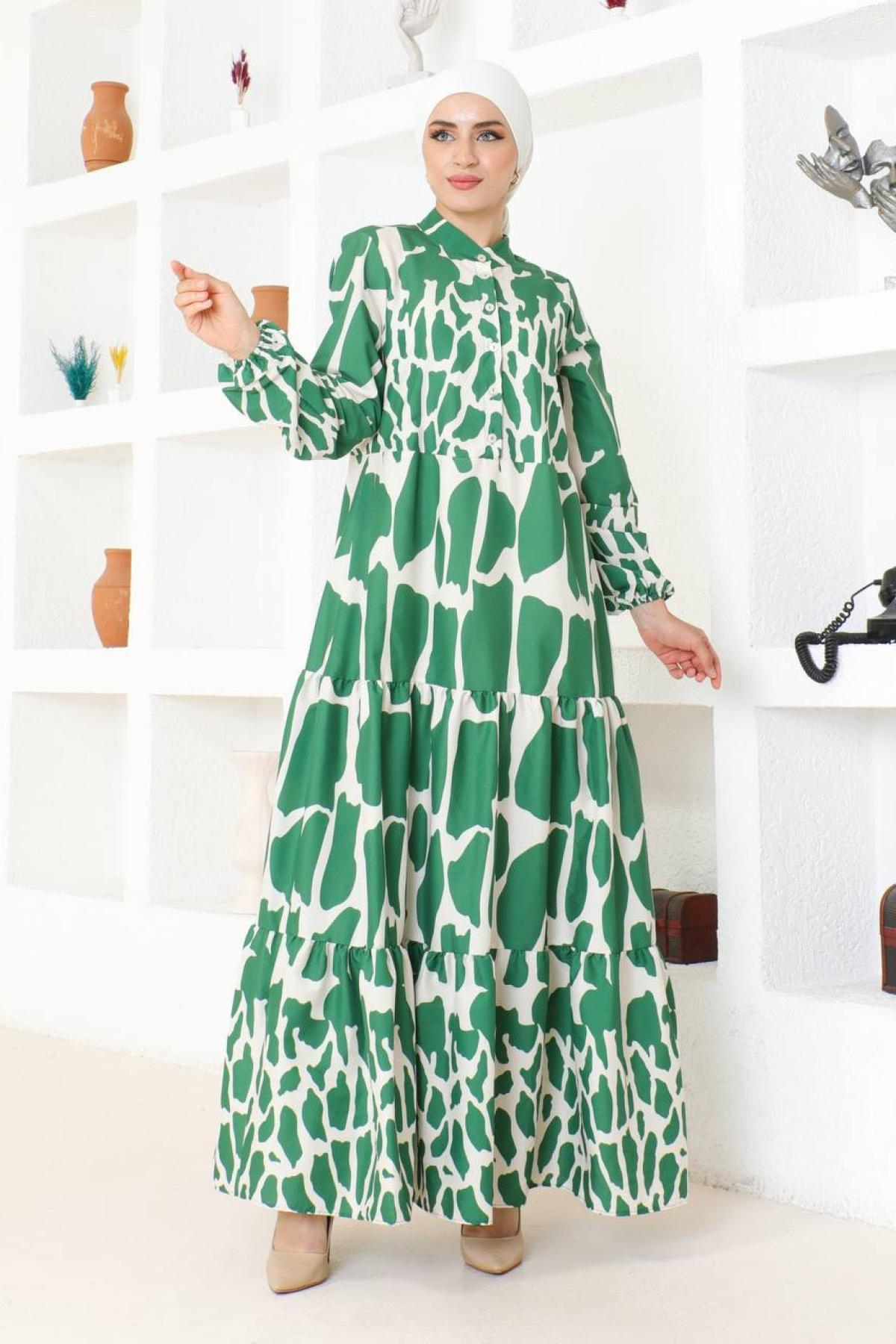 Women hijab maxi dress wholesale Green color 696150