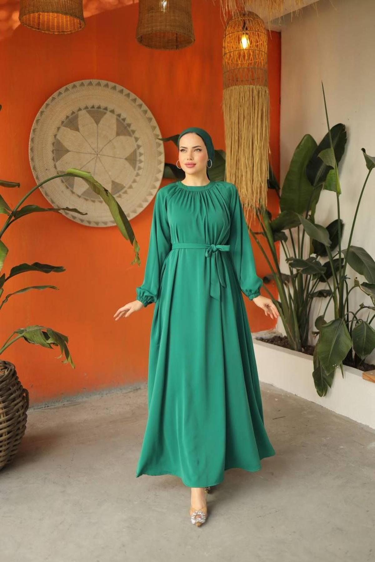 Women hijab maxi dress wholesale Green color 697454