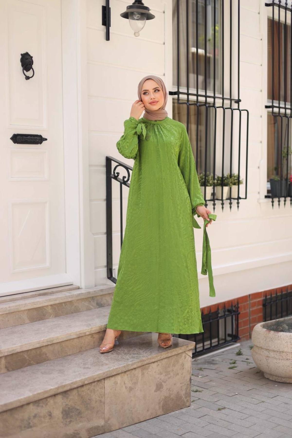 Women hijab maxi dress wholesale Green color 695681