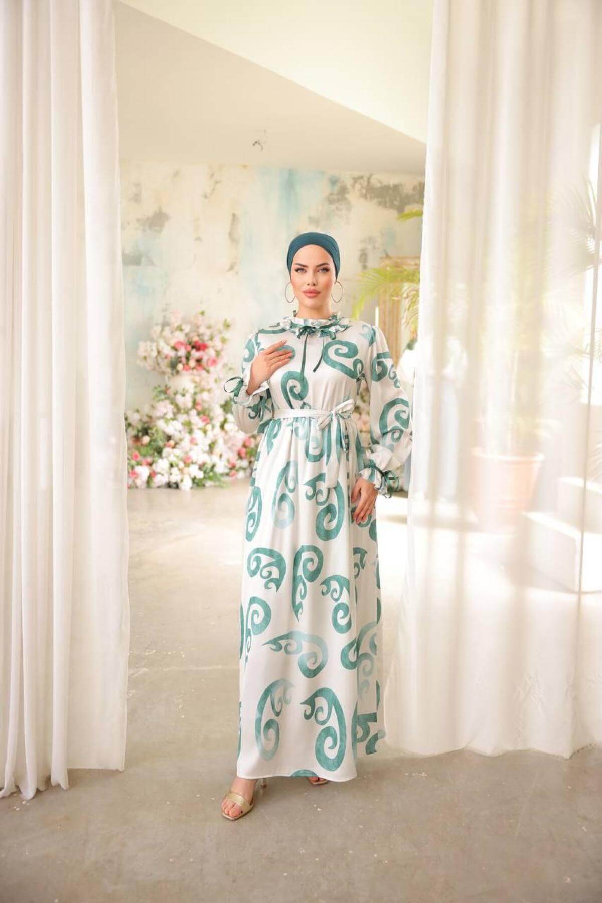 Women hijab maxi dress wholesale Green color 697345