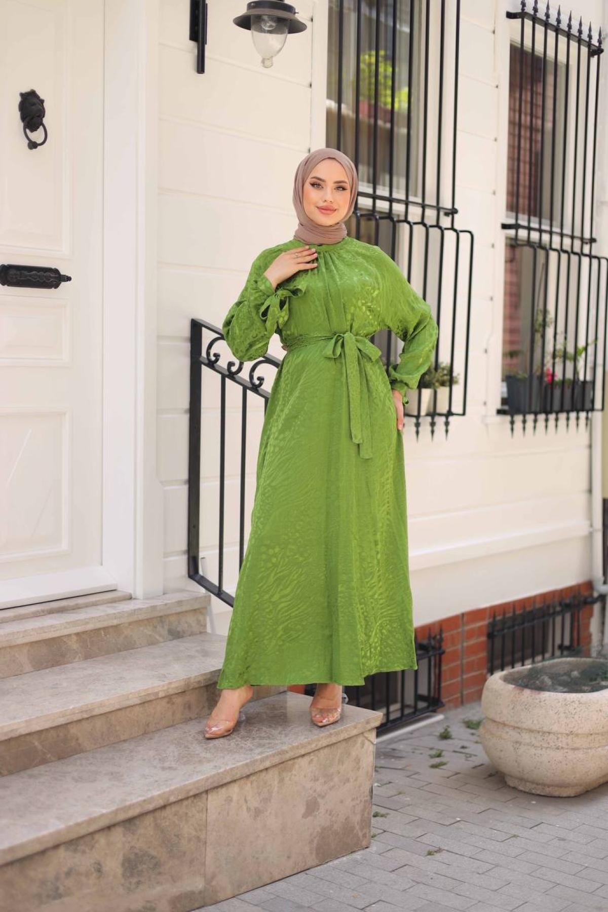 Women hijab maxi dress wholesale Green color 695681