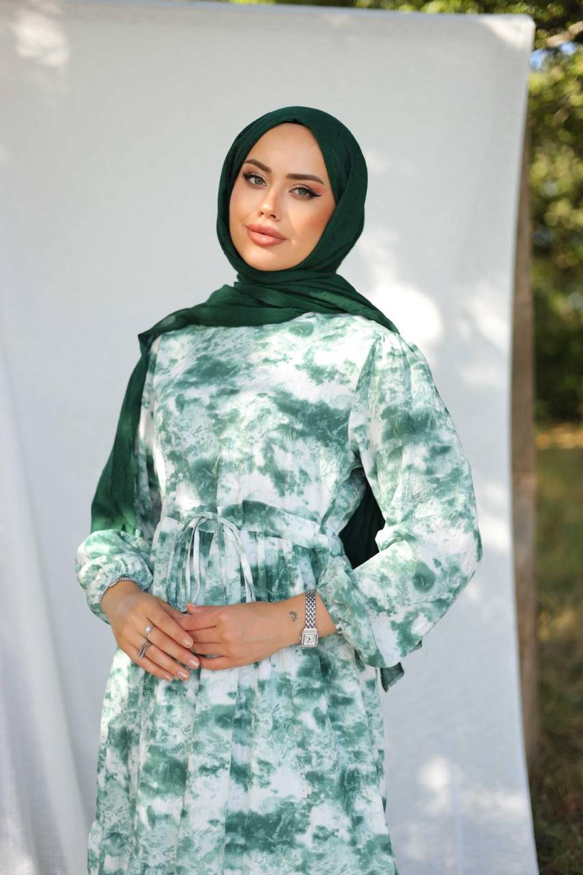 Women hijab maxi dress wholesale Green color 695674
