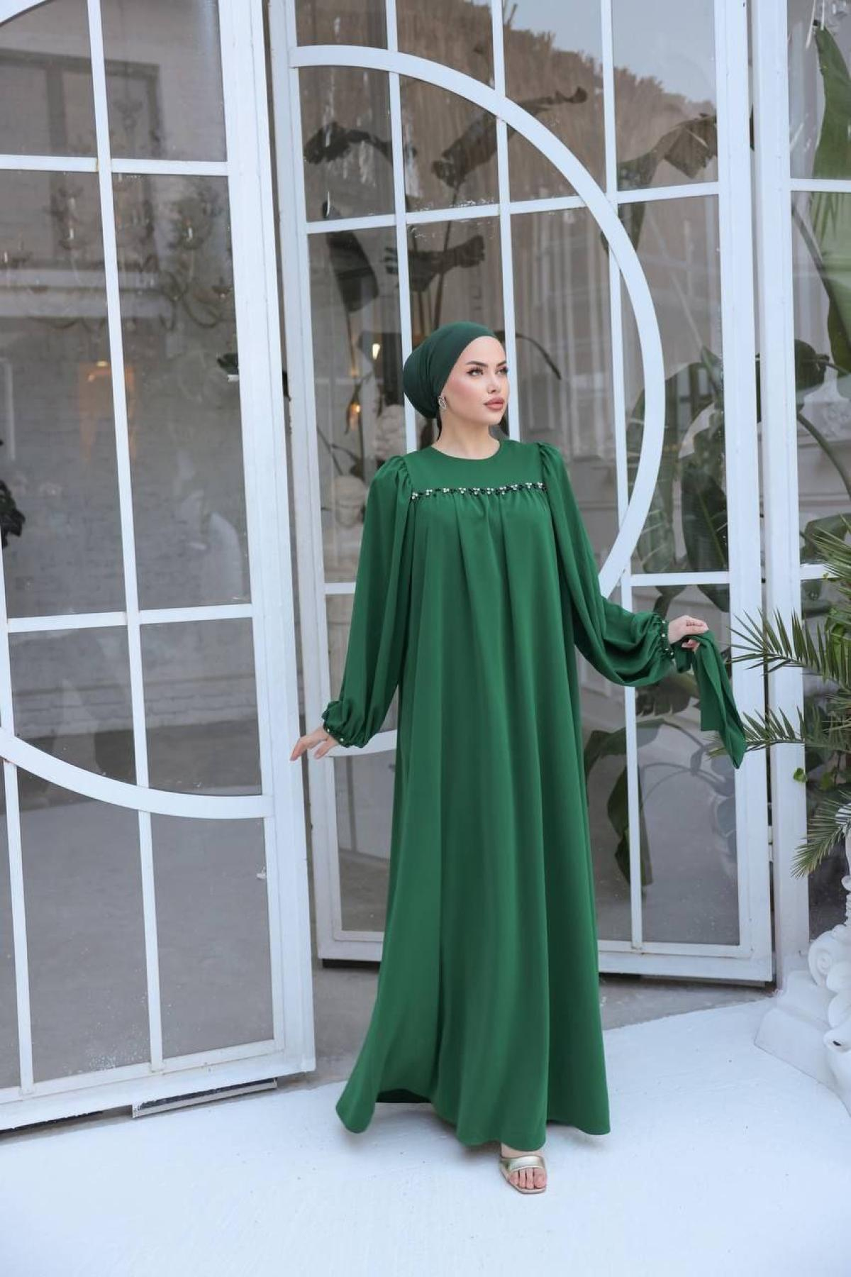 Women hijab maxi dress wholesale Green color 697439