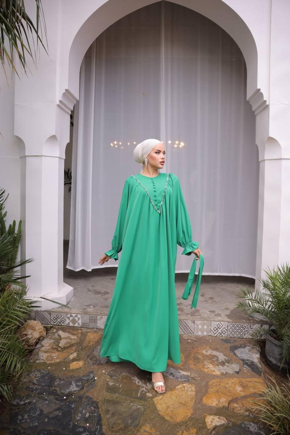 Women hijab maxi dress wholesale Green color 697447