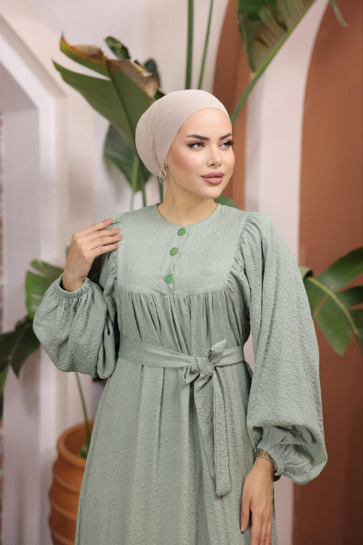 Women hijab maxi dress wholesale Green color 697420