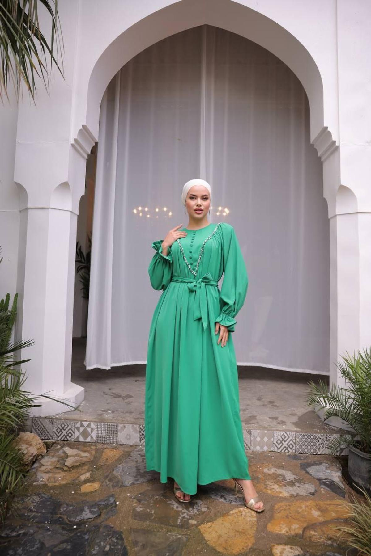 Women hijab maxi dress wholesale Green color 697447