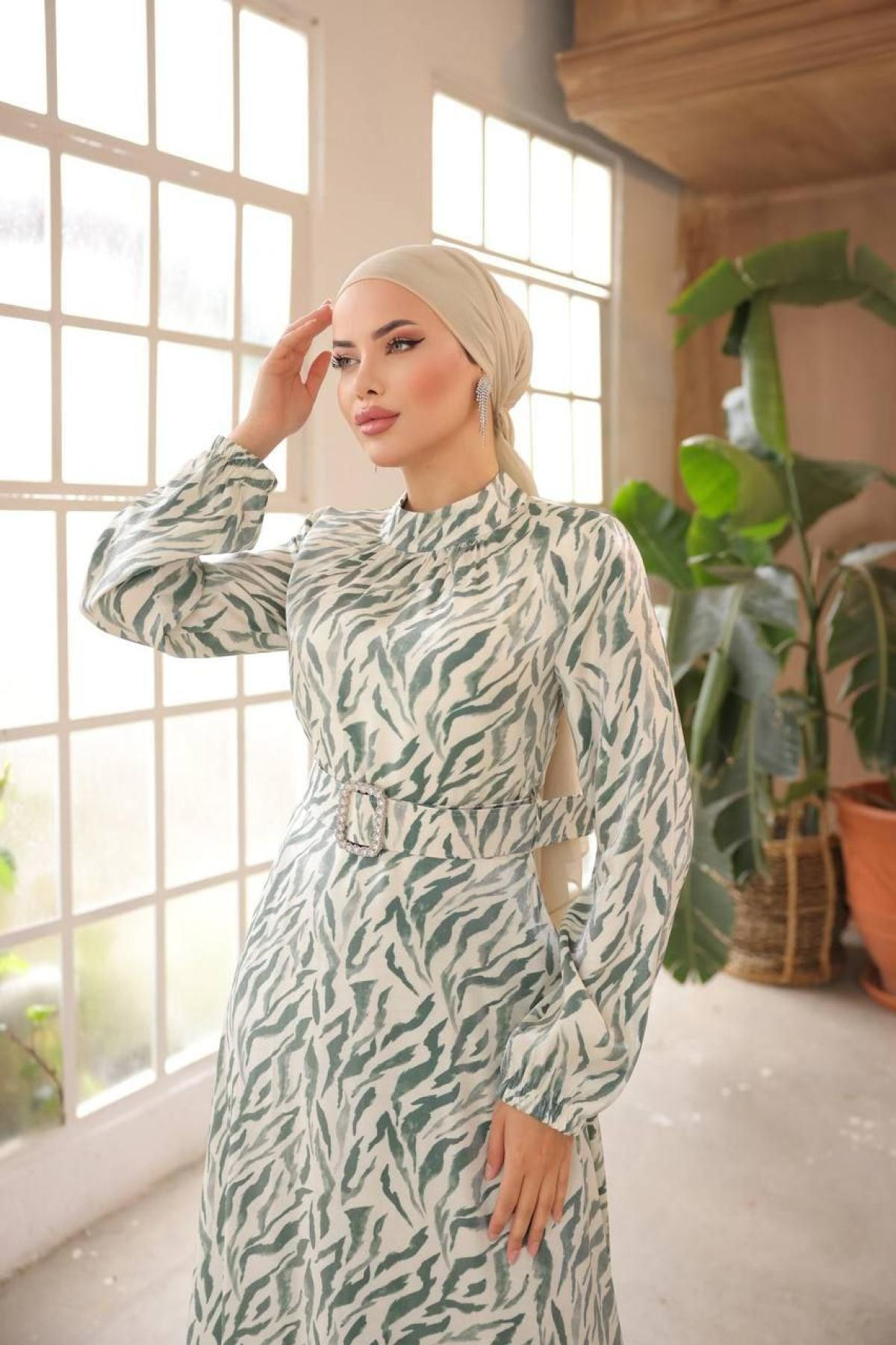 Women hijab maxi dress wholesale Green color 697343