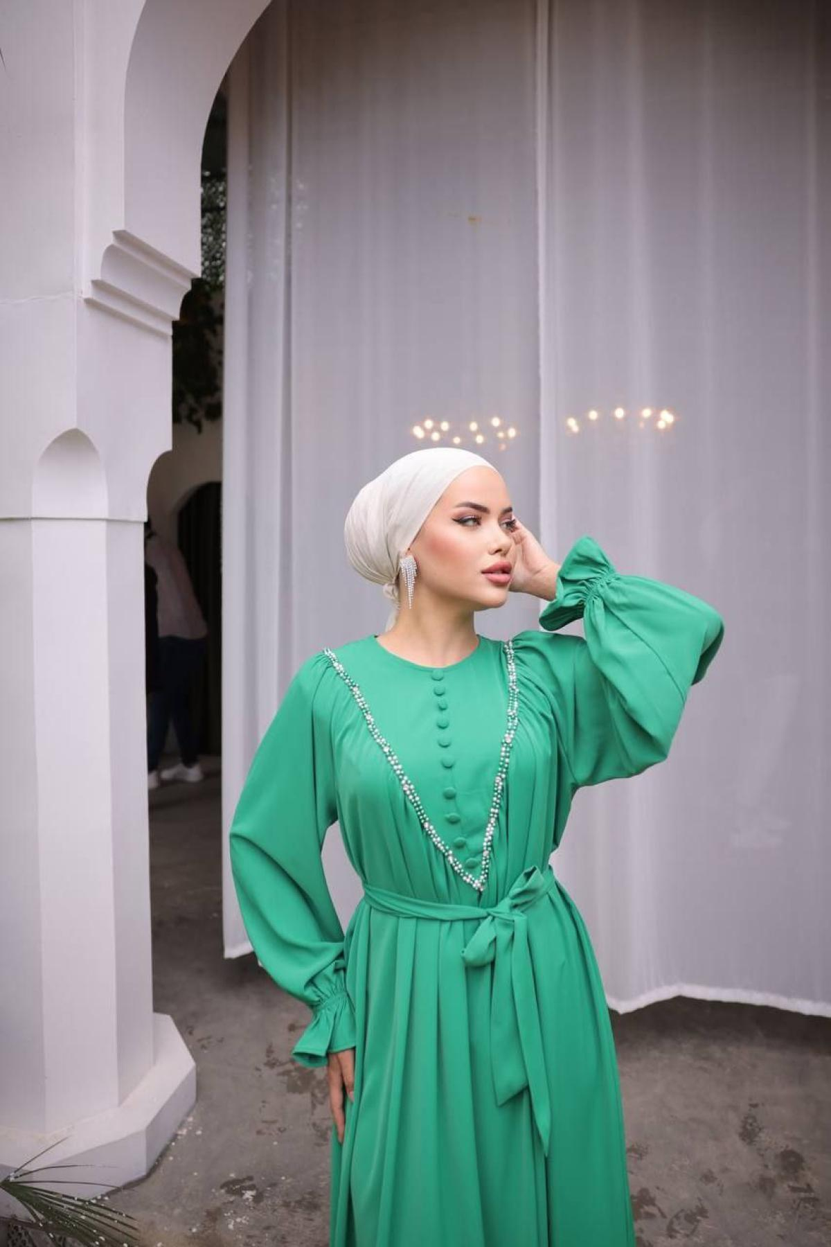 Women hijab maxi dress wholesale Green color 697447