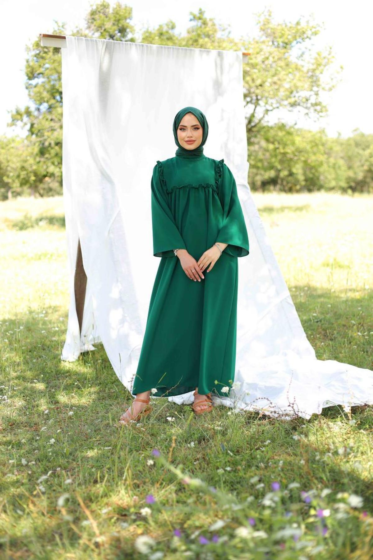Women hijab maxi dress wholesale Green color 695669