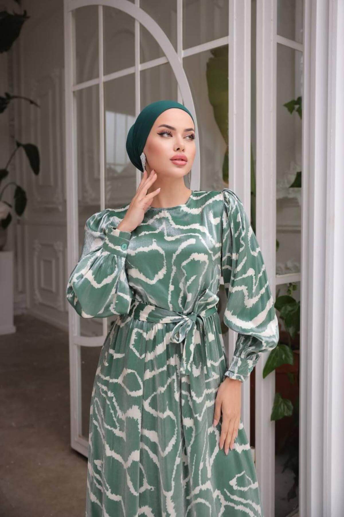 Women hijab maxi dress wholesale Green color 697356