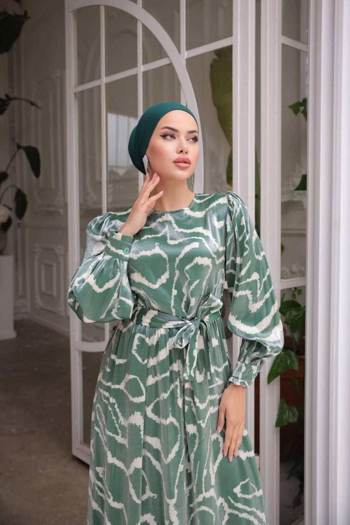 Women hijab maxi dress wholesale Green color 697356