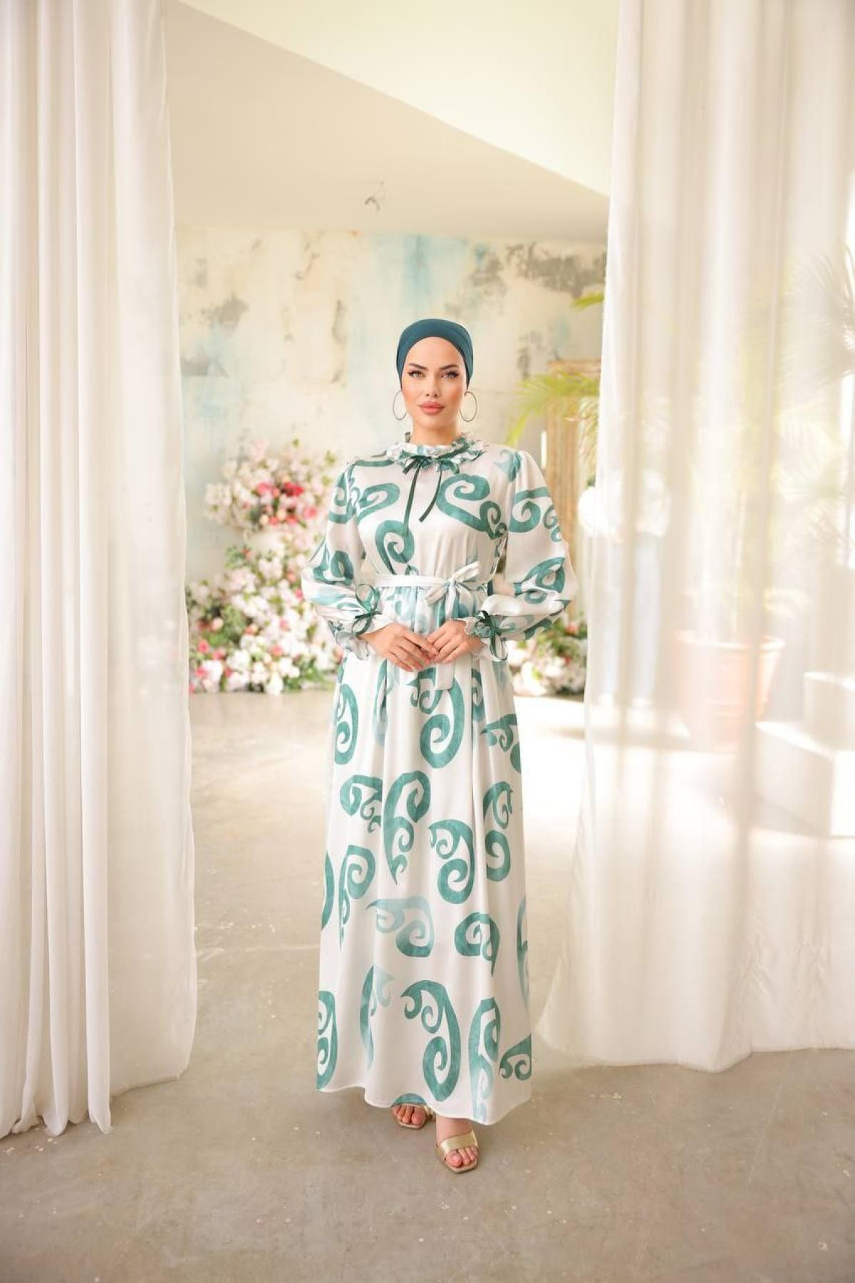 Women hijab maxi dress wholesale Green color 697345