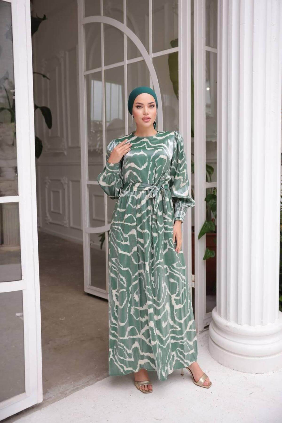 Women hijab maxi dress wholesale Green color 697356