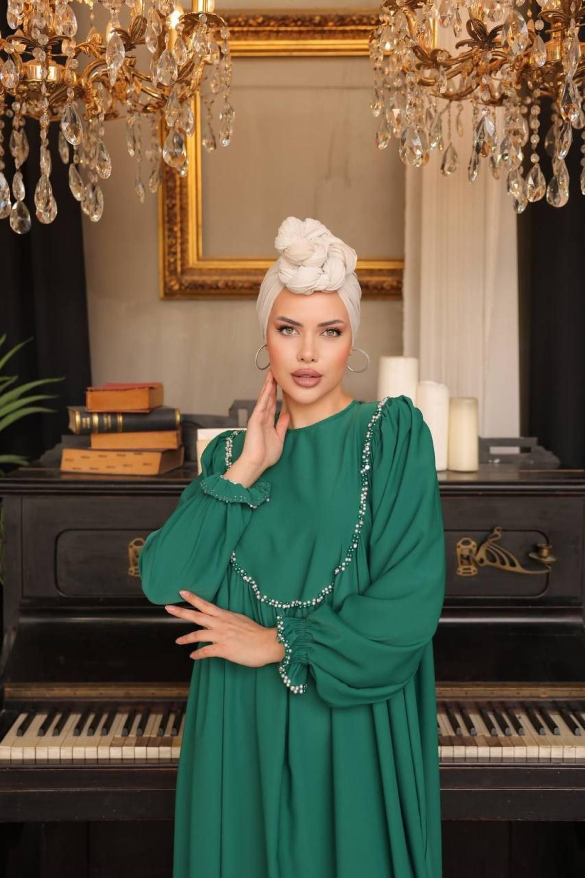 Women hijab maxi dress wholesale Green color 697470