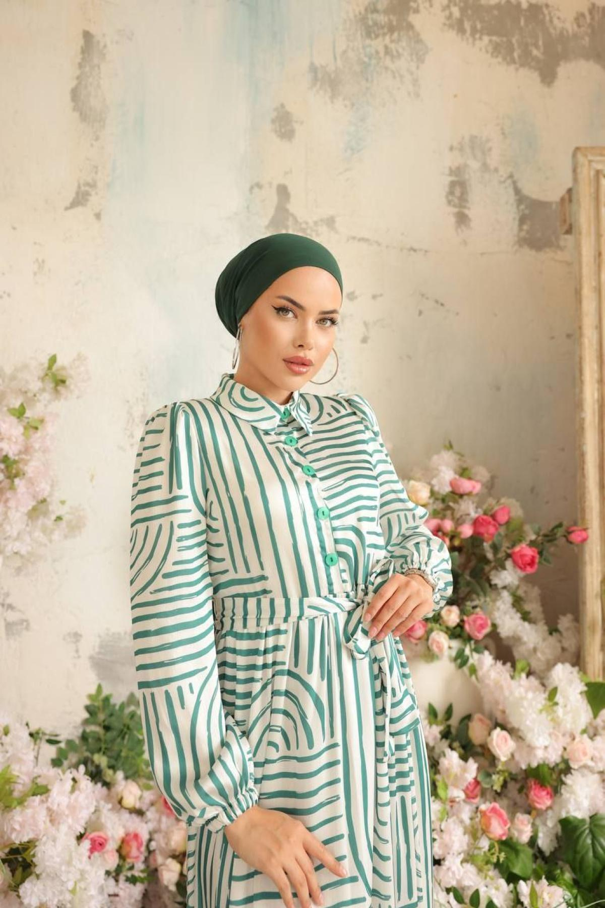 Women hijab maxi dress wholesale Green color 697334