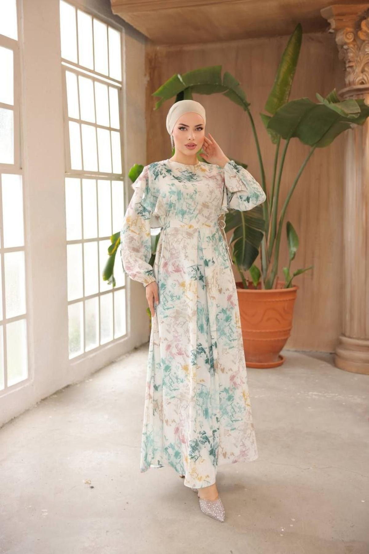 Women hijab maxi dress wholesale Green color 697378