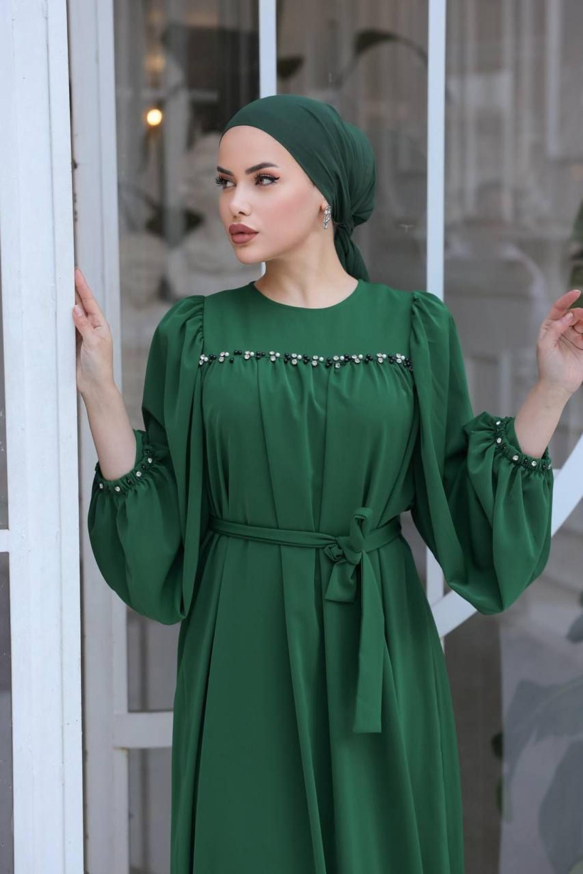 Women hijab maxi dress wholesale Green color 697439