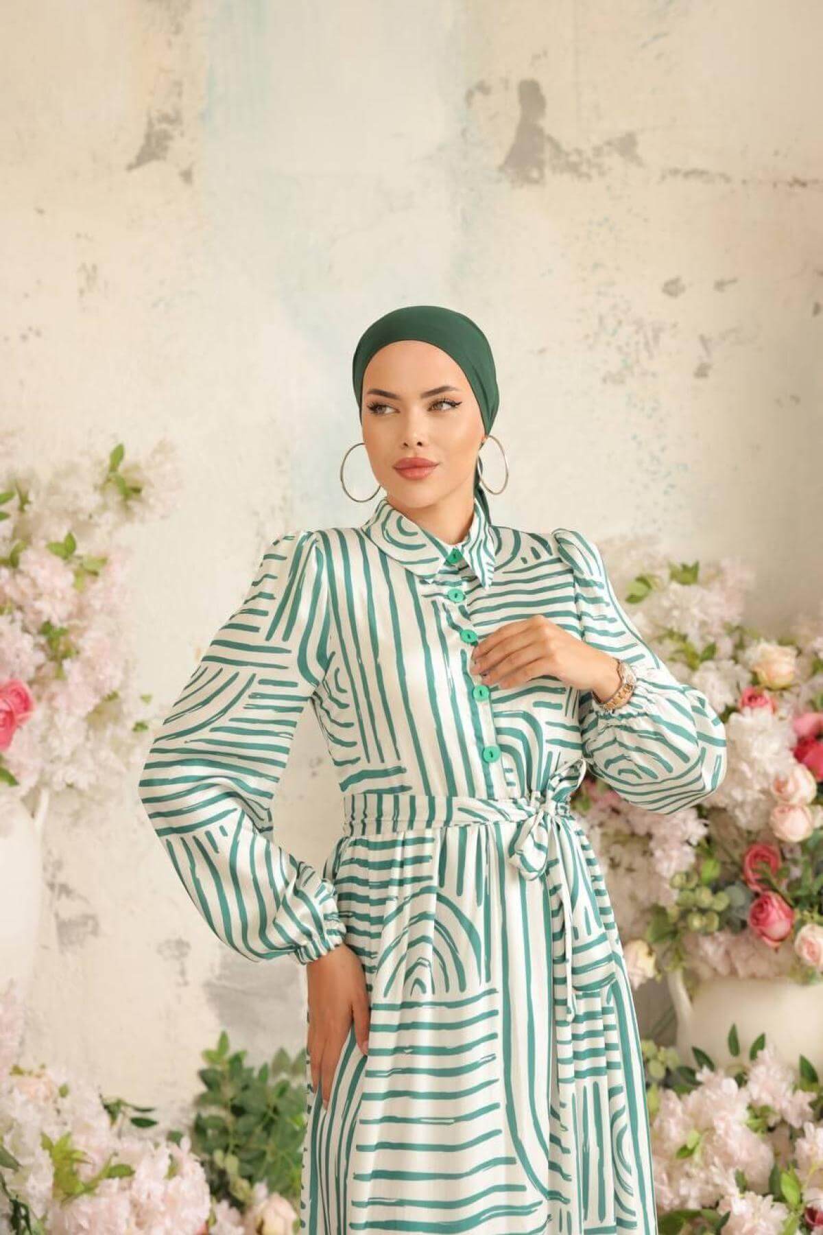 Women hijab maxi dress wholesale Green color 697334