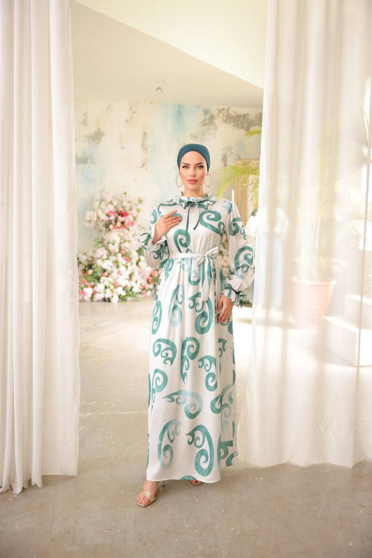 Women hijab maxi dress wholesale Green color 697345