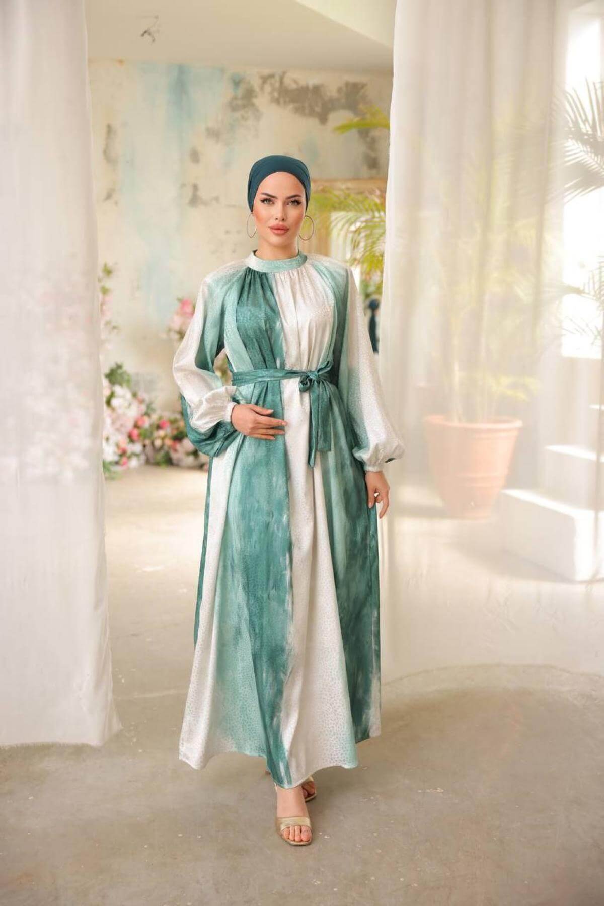 Women hijab maxi dress wholesale Green color 697333