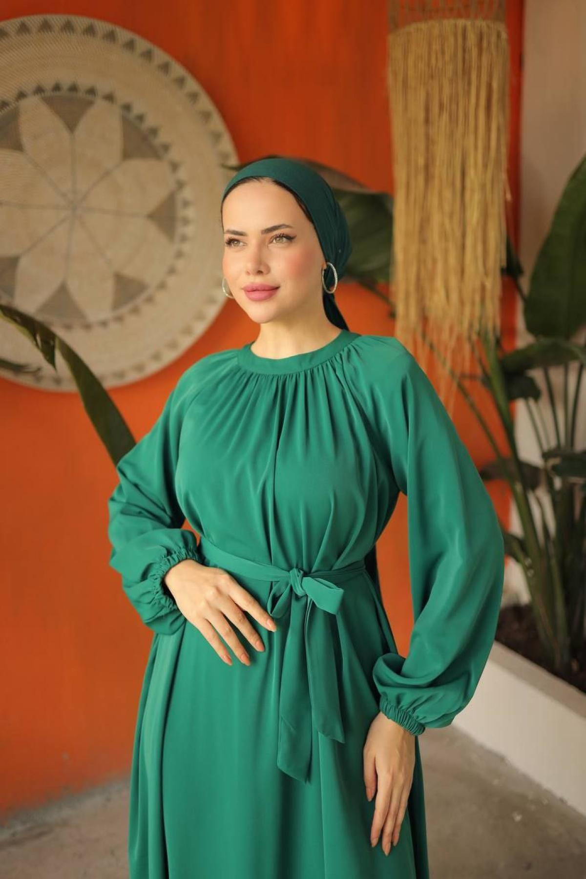 Women hijab maxi dress wholesale Green color 697454