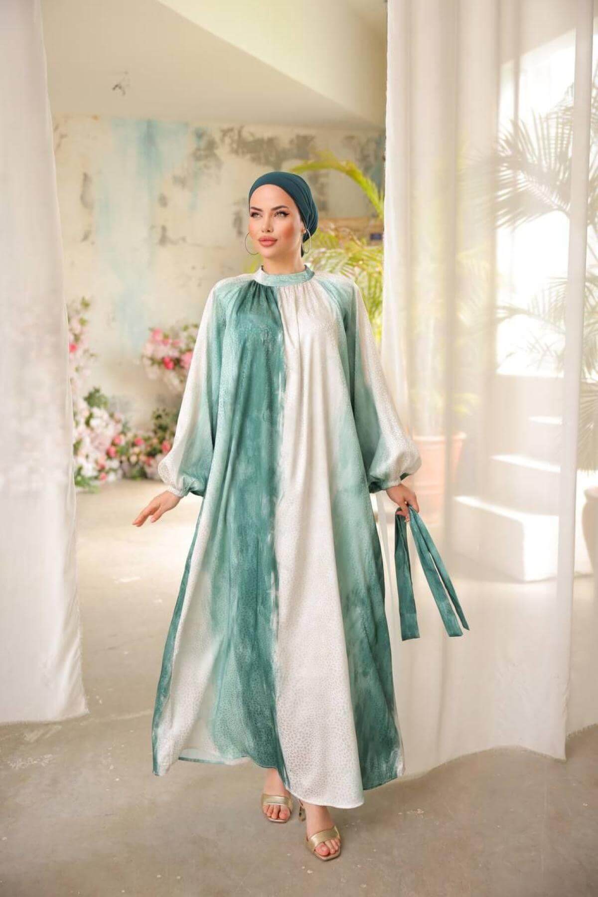 Women hijab maxi dress wholesale Green color 697333