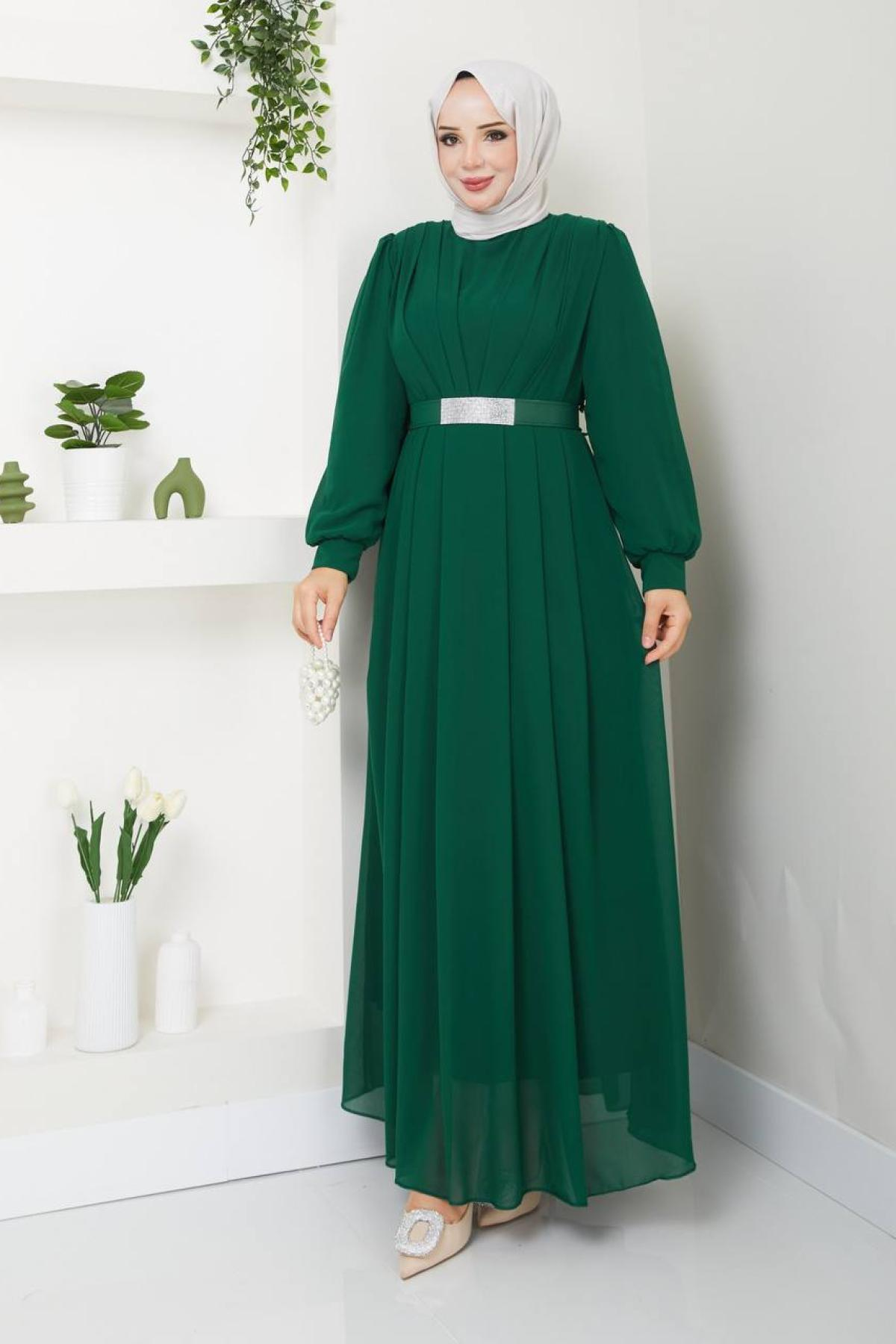 Women hijab maxi dress wholesale Green color 696138