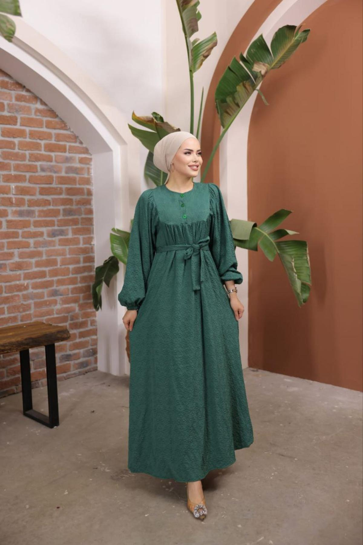 Women hijab maxi dress wholesale Green color 697415