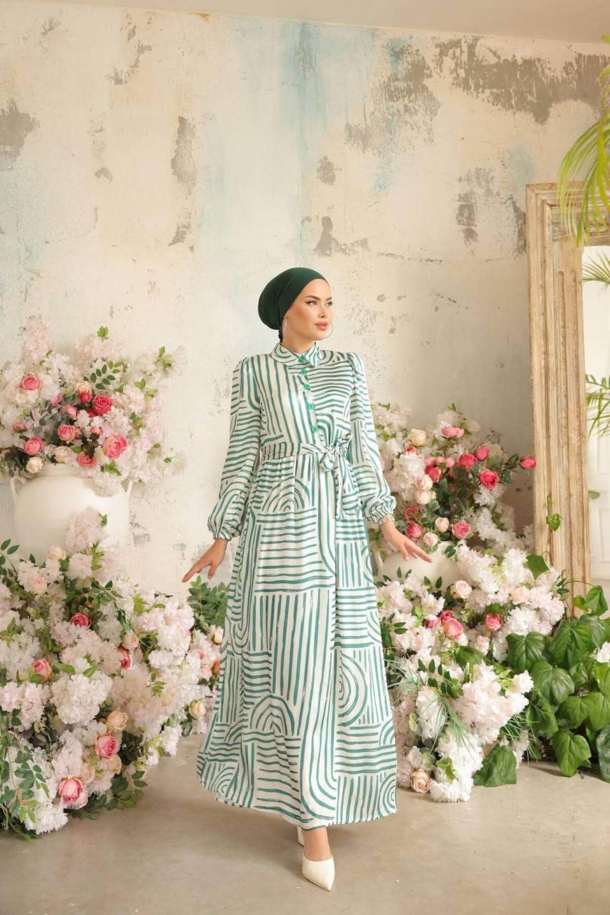 Women hijab maxi dress wholesale Green color 697334