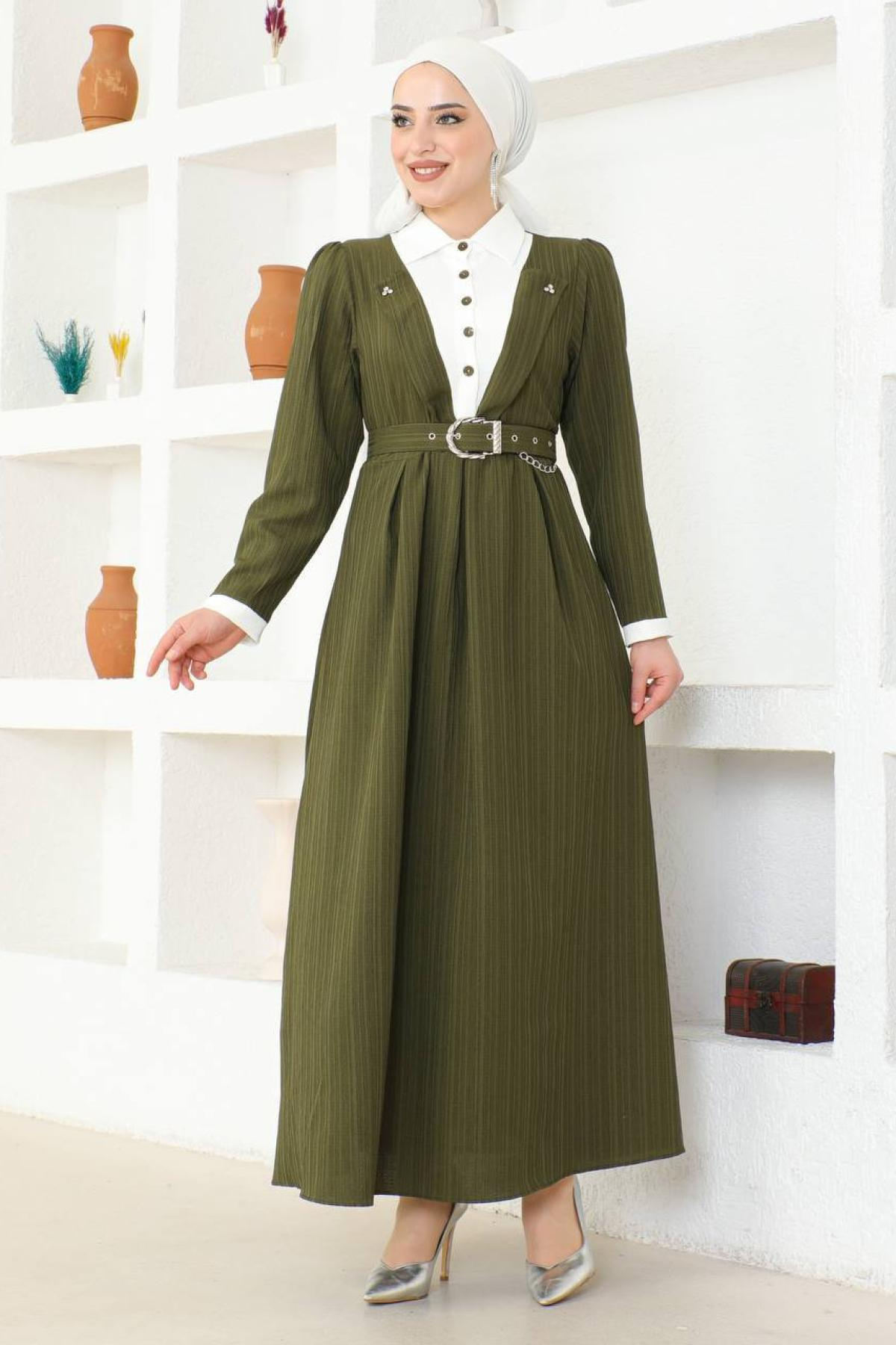 Women hijab maxi dress wholesale Khaki color 695753