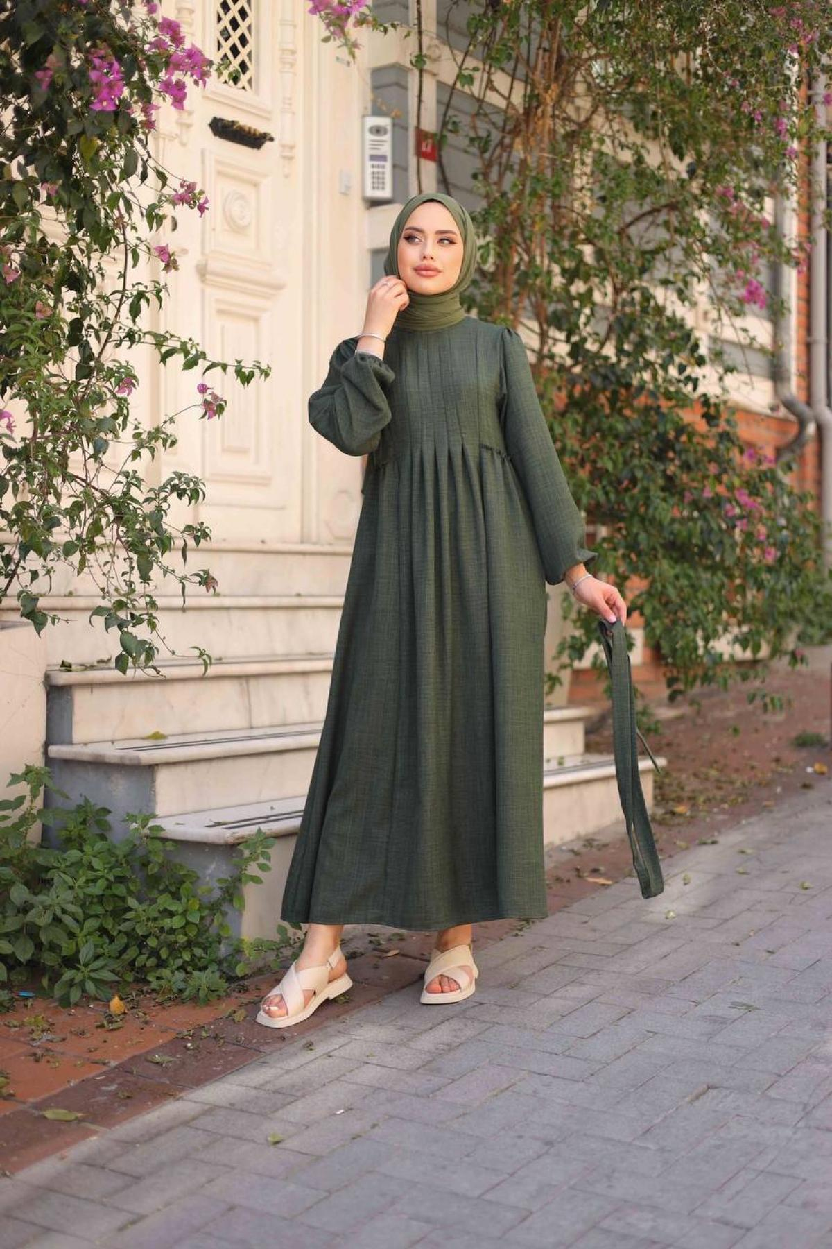 Women hijab maxi dress wholesale Khaki color 695656