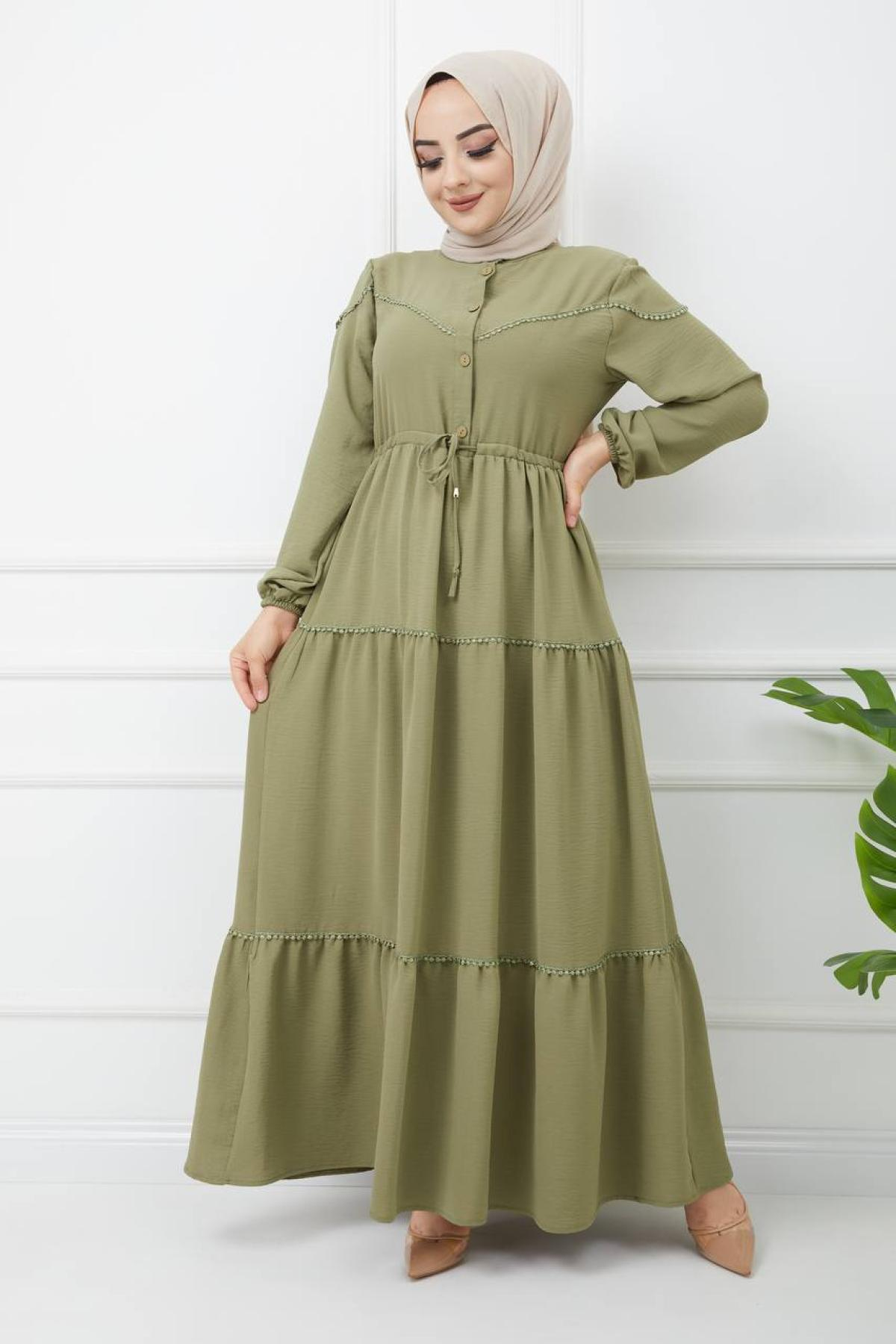 Women hijab maxi dress wholesale Khaki color 695713