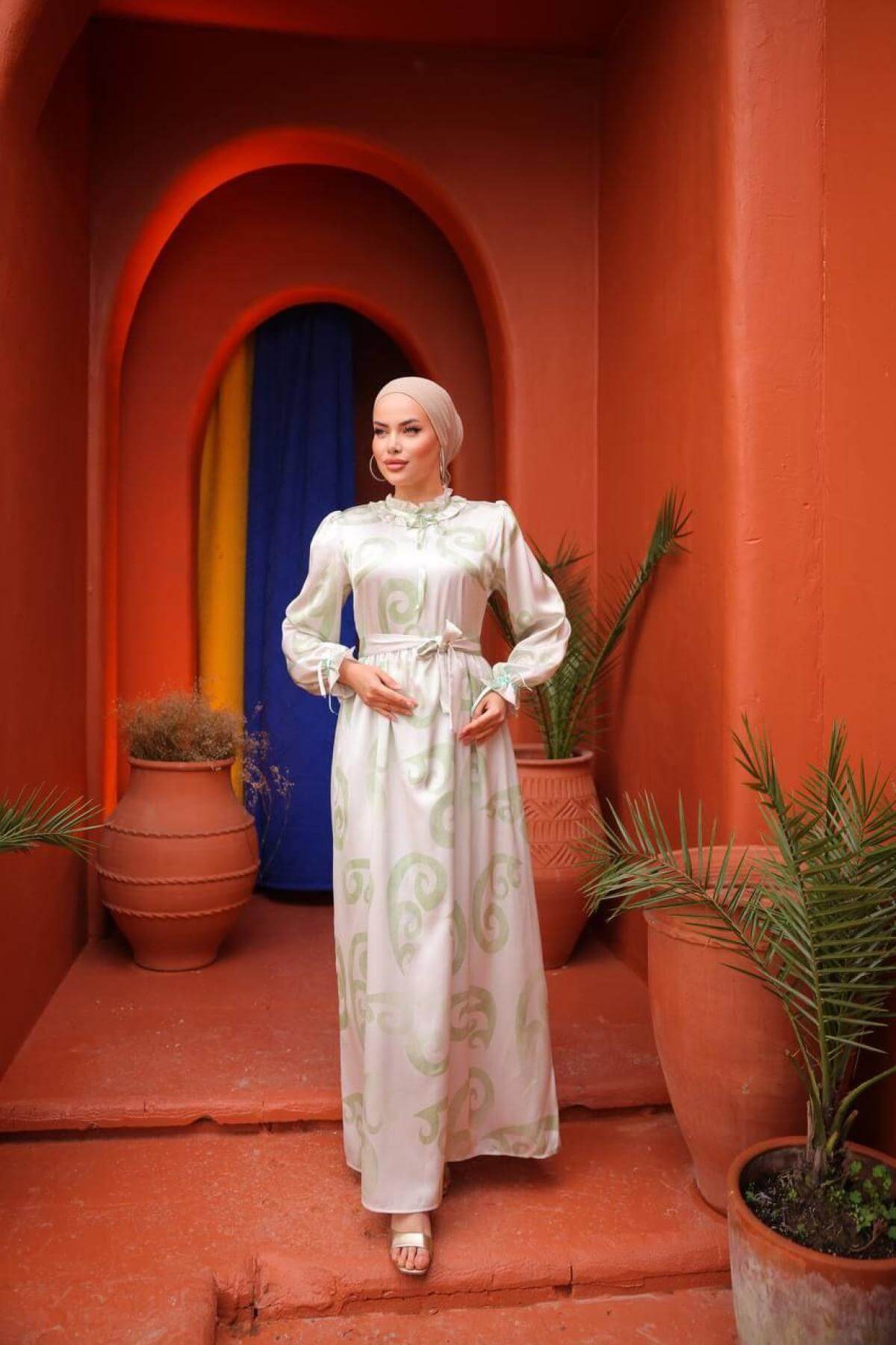 Women hijab maxi dress wholesale Light green color 697346