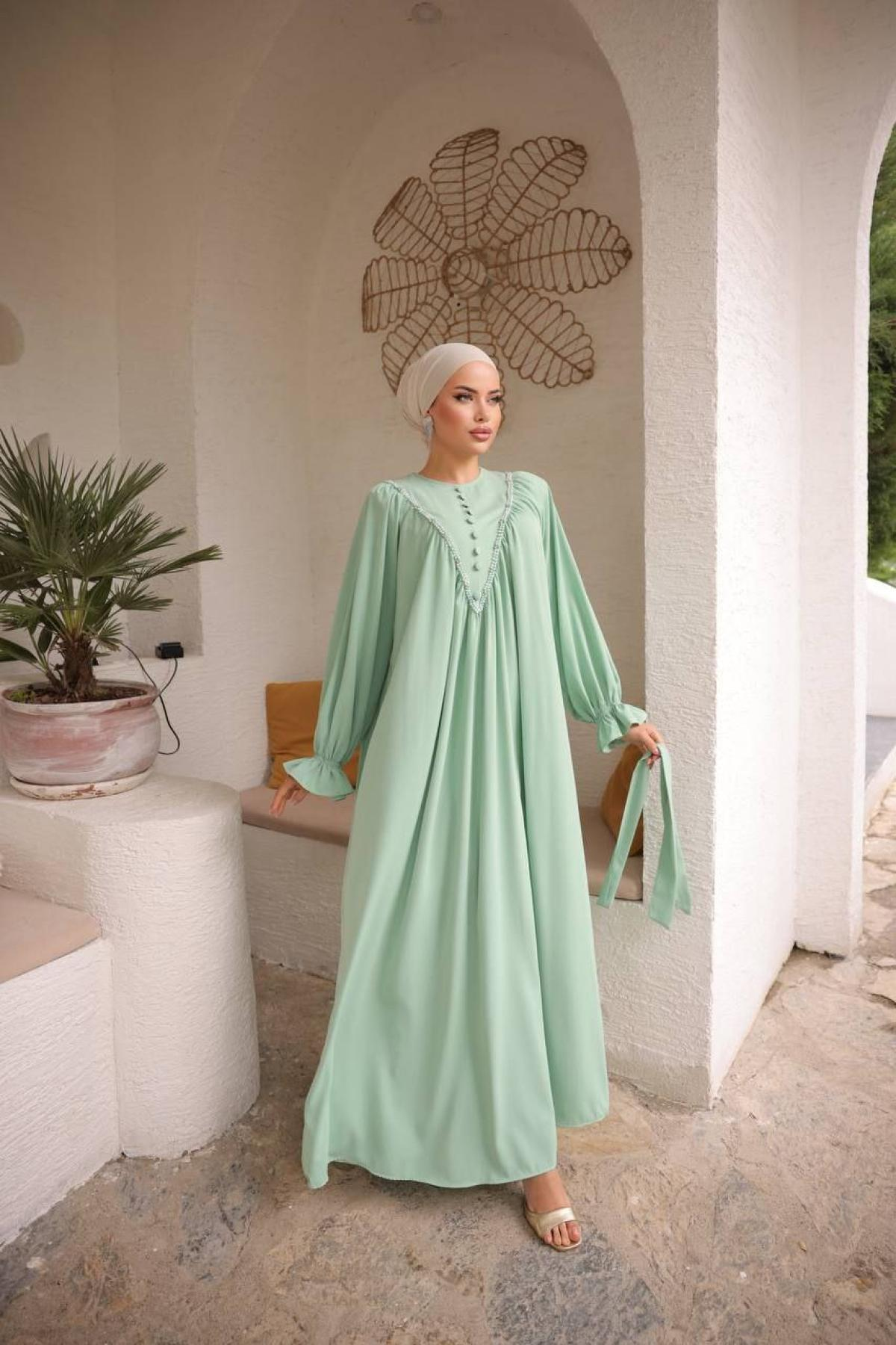 Women hijab maxi dress wholesale Light green color 697448