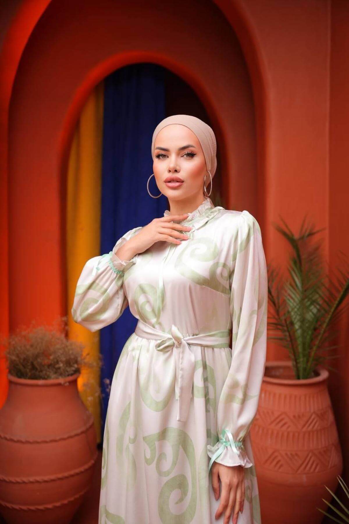 Women hijab maxi dress wholesale Light green color 697346