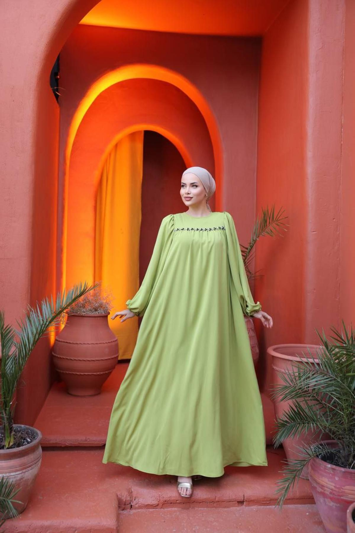 Women hijab maxi dress wholesale Light green color 697440