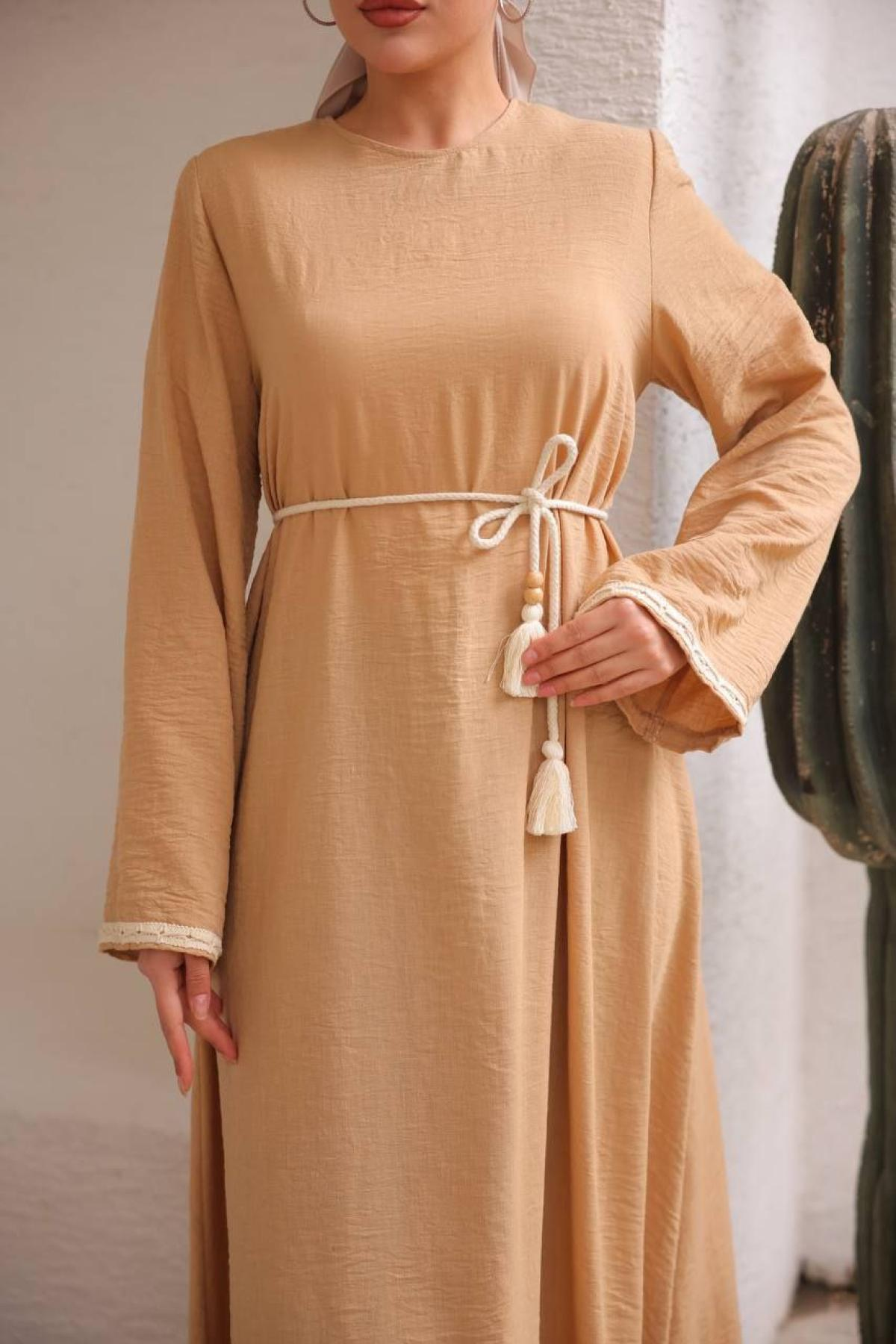 Women hijab maxi dress wholesale Light brown color 697424