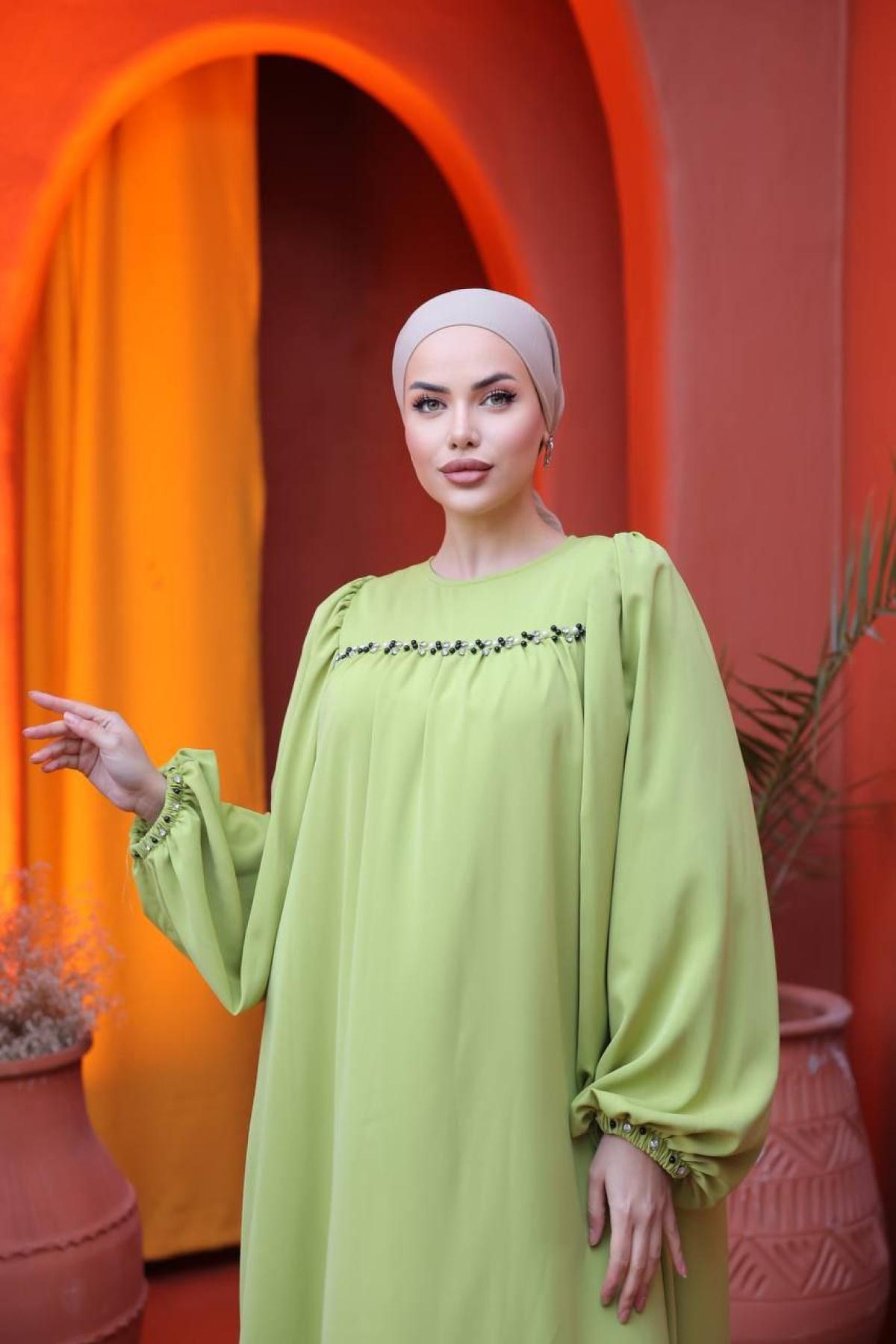 Women hijab maxi dress wholesale Light green color 697440