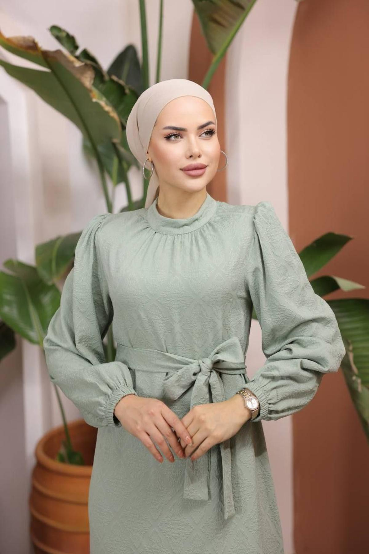 Women hijab maxi dress wholesale Light green color 697435