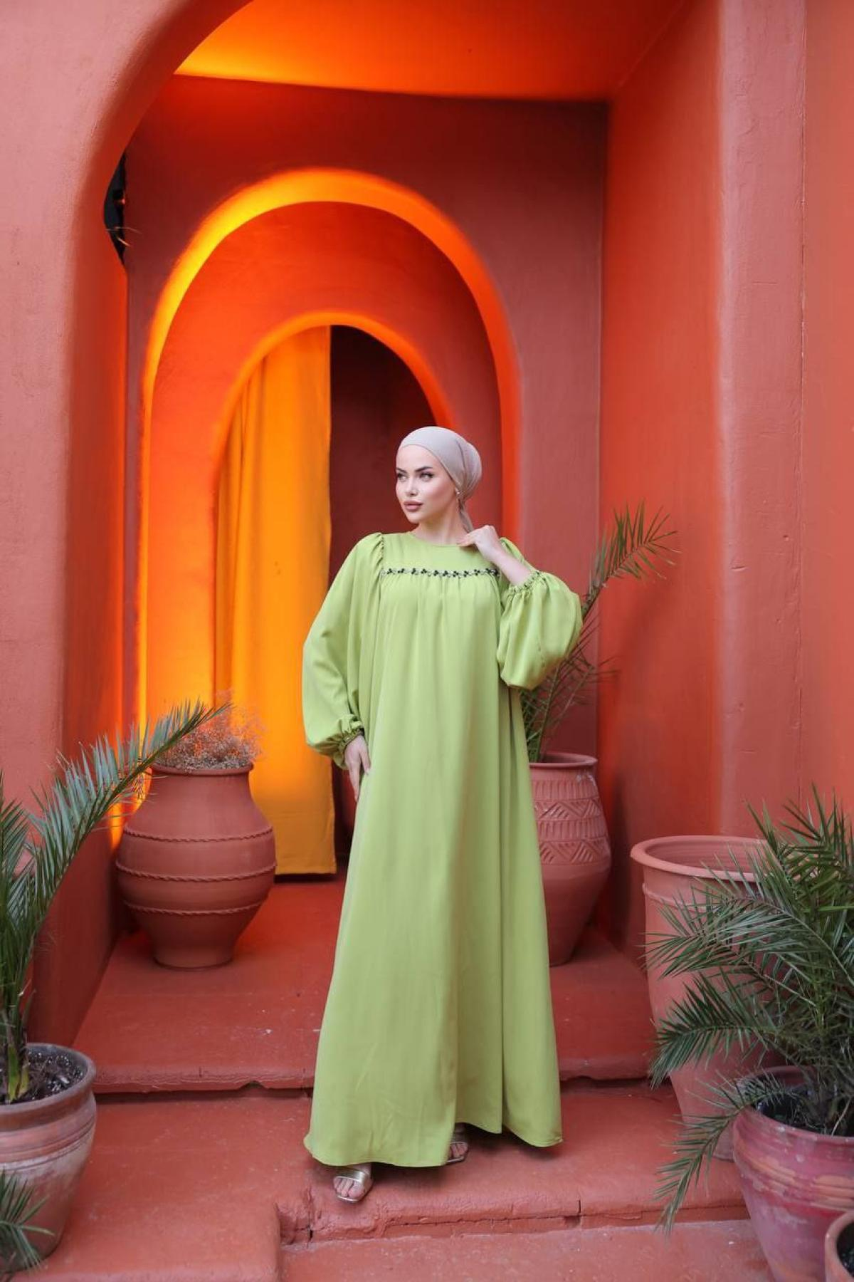 Women hijab maxi dress wholesale Light green color 697440