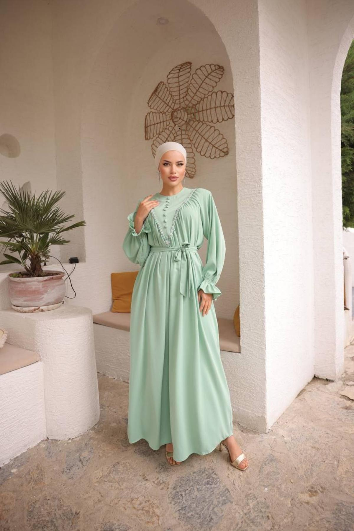 Women hijab maxi dress wholesale Light green color 697448