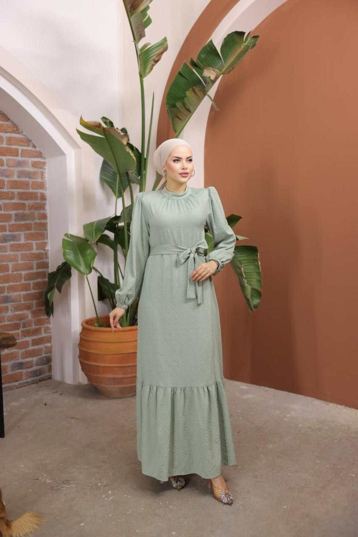 Women hijab maxi dress wholesale Light green color 697435