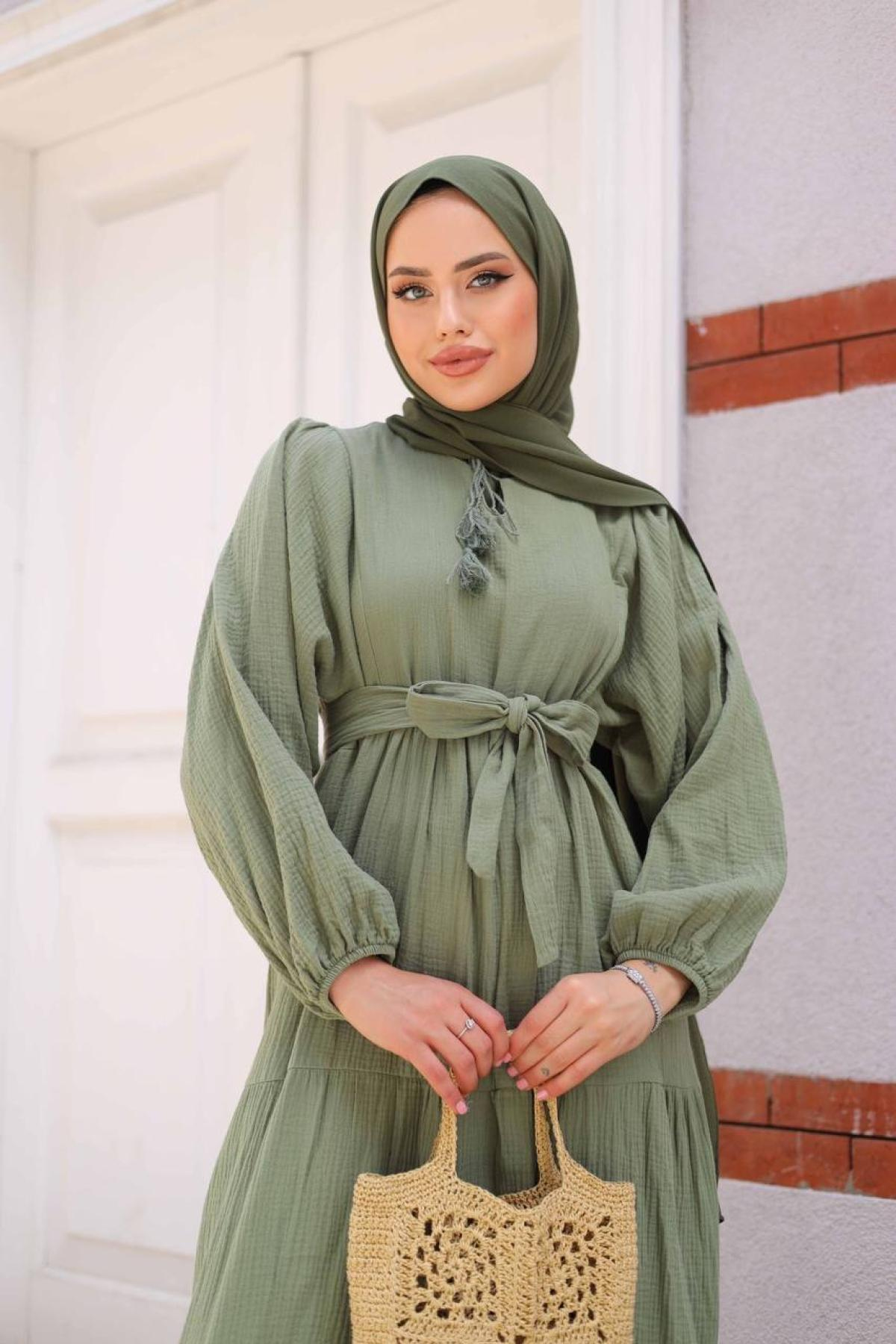 Women hijab maxi dress wholesale Menthol Green color 695665