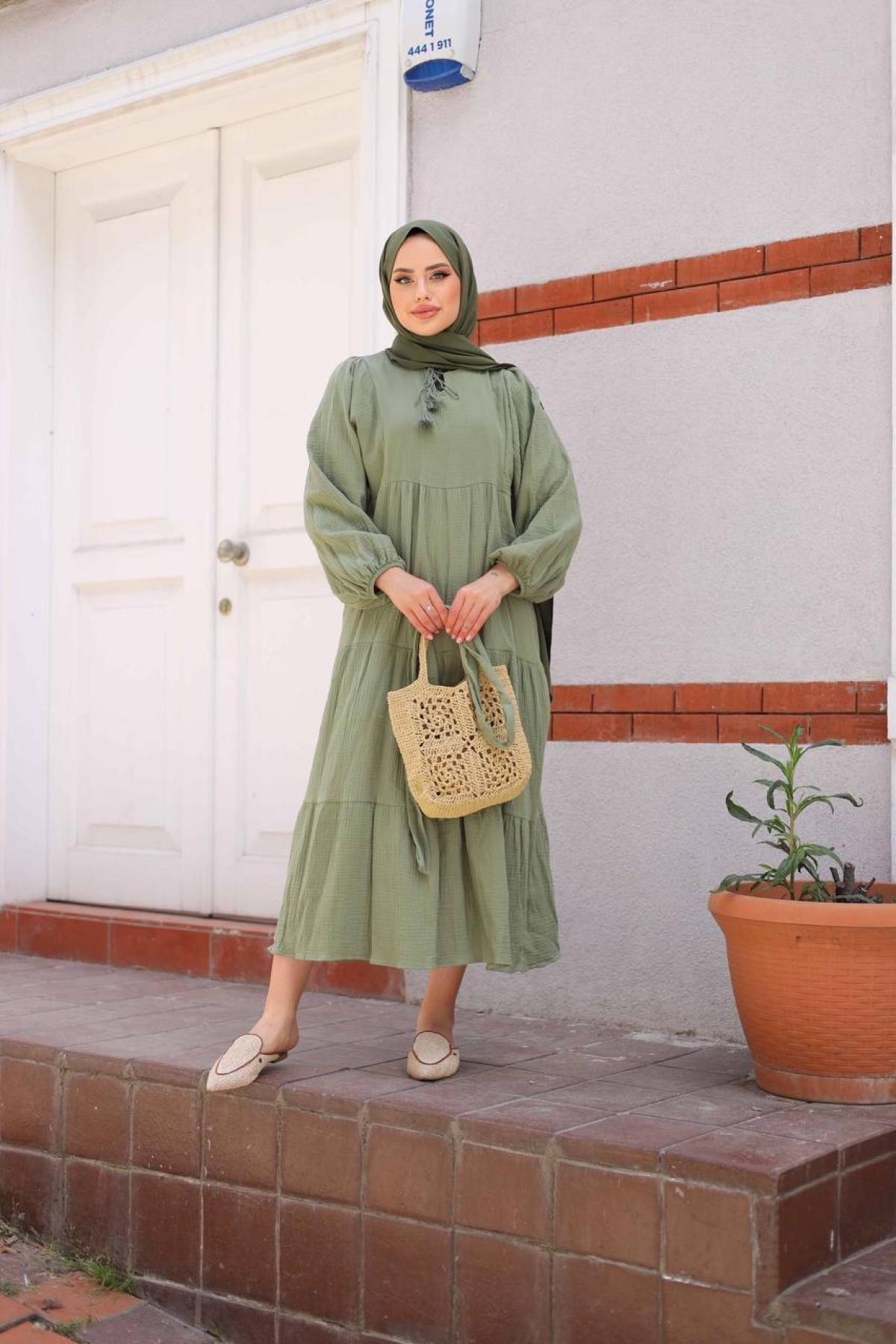 Women hijab maxi dress wholesale Menthol Green color 695665