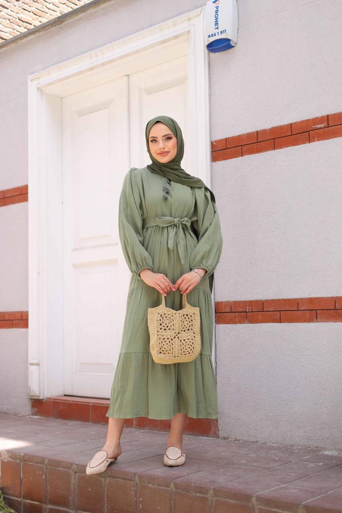 Women hijab maxi dress wholesale Menthol Green color 695665