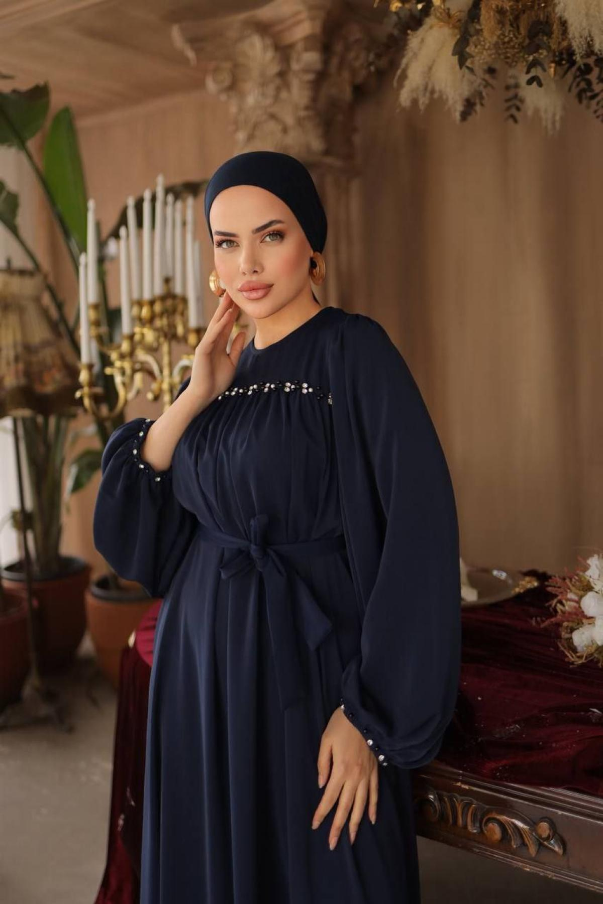 Women hijab maxi dress wholesale Navy color 697442
